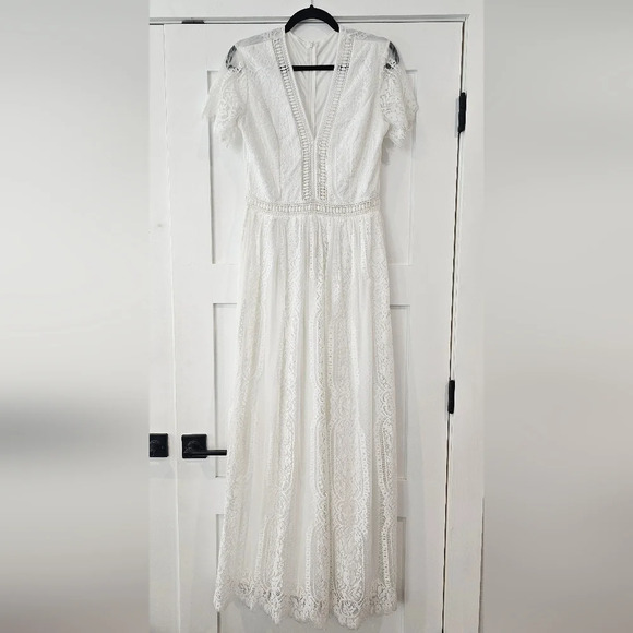 Dresses & Skirts - NWOT BOHO white lace fringe long dress "Boho wedding dress" size M
